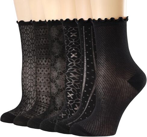 Mcool Mary Gocks Gocks Mesh Casual Lace Crow Crew Summer Ultra White White Frilly Coleds for Women 6 Pairs in Kuwait