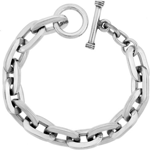 Sterling Silver Oval Cut-Out Link Bracelet Toggle Clasp Handmade 1/2 inch Wide, Sizes 8, 8.5 & 9 inch in Saudi Arabia
