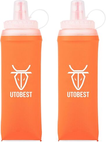 UTOBEST Soft Flask, 2 Pack Soft Flask Running Bottles 550ml,TPU Foldable Running Flask, Portable Collapsible Flask Handheld for Travel Traveling Hiking Cycling City Walk Orange in Kuwait