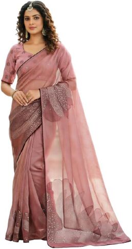 Women's Pure Tissue Cotton Sequence Embroidery Saree With Unstitched Blouse Piece in Saudi Arabia