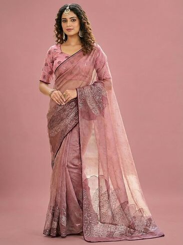 Women's Pure Tissue Cotton Sequence Embroidery Saree With Unstitched Blouse Piece in Saudi Arabia