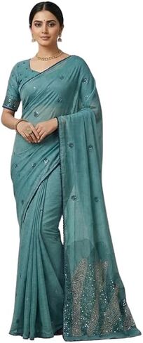 Women's Pure Tissue Cotton Sequence Embroidery Saree With Unstitched Blouse Piece in Saudi Arabia