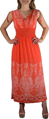 فستان نسائي طويل من Peach Couture مزين بالزهور الدمشقية Boho بدون أكمام in Kuwait