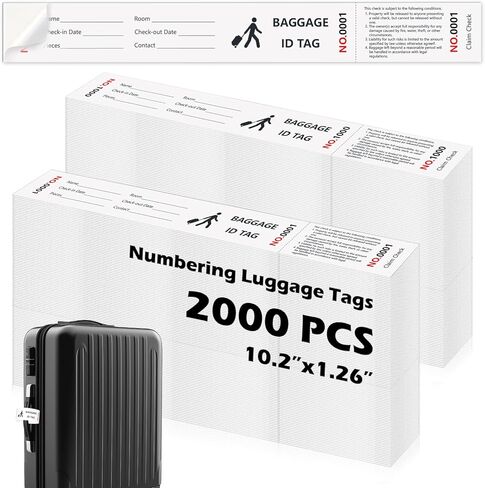 1000 Tags Paper Luggage Tags for Hotels Baggage Claim Check Tags with Transfer Tape Serial Numbering Paper Luggage Tags Hotel Luggage Claim Tag Claim Ticket for Suitcase Motel Bag Storage (White) in Saudi Arabia