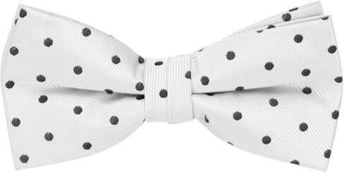 tiemart Polka Dot Bow Tie, White with Black Dots, Adjustable-Pretied in Saudi Arabia