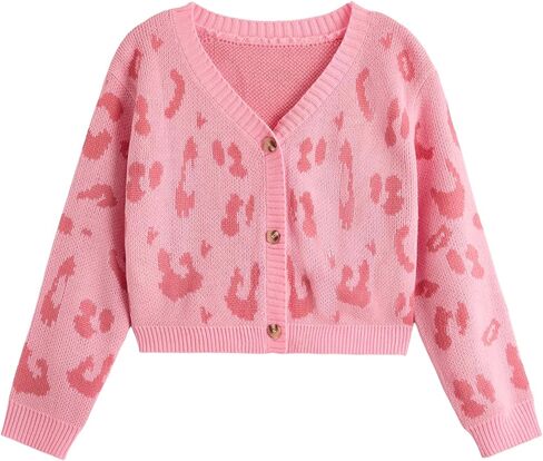 SHENHE Girl's Bow Button Down Knitted Cardigan V Neck Loose Cute Crop Sweater Outwear in Kuwait