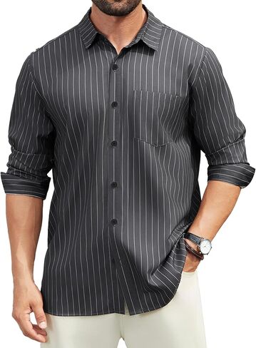 Hardaddy Men's Casual Striped Shirts Button Down Long Sleeve Blouse for Men Fall Winter in Saudi Arabia