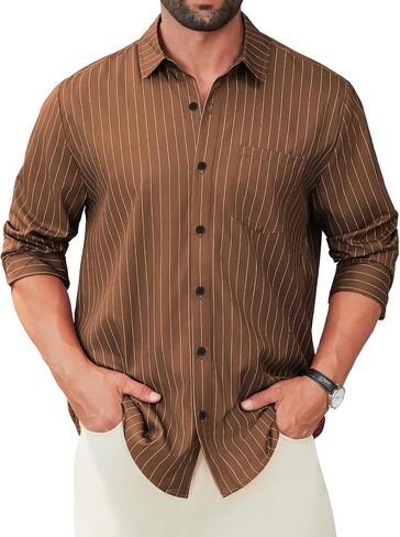 Hardaddy Men's Casual Striped Shirts Button Down Long Sleeve Blouse for Men Fall Winter in Saudi Arabia