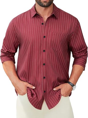 Hardaddy Men's Casual Striped Shirts Button Down Long Sleeve Blouse for Men Fall Winter in Saudi Arabia