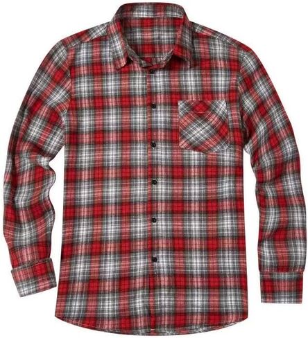 NUOREEL Men's Regular Fit Long Sleeve Plaid Flannel Shirt, Button Down Shirts Casual Shirts in Saudi Arabia