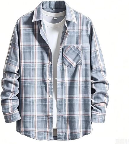 NUOREEL Men's Regular Fit Long Sleeve Plaid Flannel Shirt, Button Down Shirts Casual Shirts in Saudi Arabia