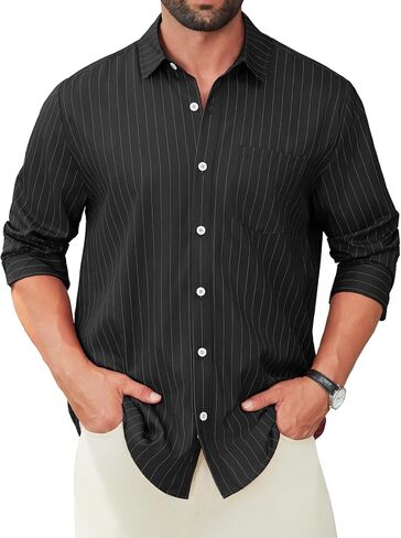 Hardaddy Men's Casual Striped Shirts Button Down Long Sleeve Blouse for Men Fall Winter in Saudi Arabia