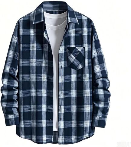 NUOREEL Men's Regular Fit Long Sleeve Plaid Flannel Shirt, Button Down Shirts Casual Shirts in Saudi Arabia