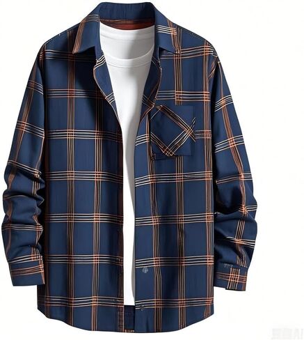 NUOREEL Men's Regular Fit Long Sleeve Plaid Flannel Shirt, Button Down Shirts Casual Shirts in Saudi Arabia
