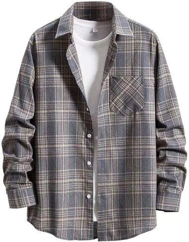 NUOREEL Men's Regular Fit Long Sleeve Plaid Flannel Shirt, Button Down Shirts Casual Shirts in Saudi Arabia