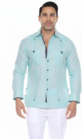 قميص Mojito Collection الرجالي 100% من الكتان Guayabera بأكمام طويلة مع زخرفة مطبوعة in Saudi Arabia