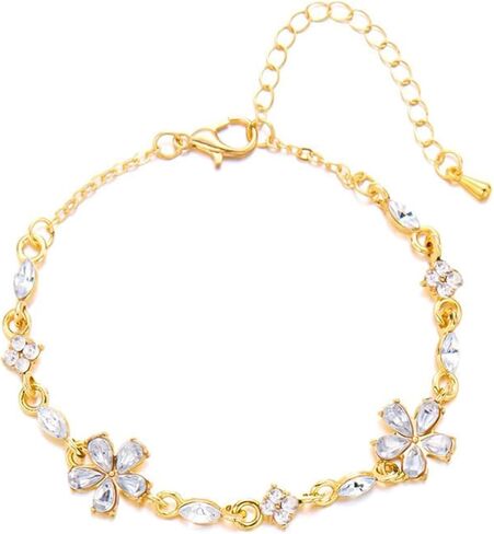 Crystal Cherry Blossom Bracelet for Women Pink Flower Chain Link Bracelet Gold Cherry Blossom Bracelets Adjustable Fashion Jewelry Accessories in Saudi Arabia
