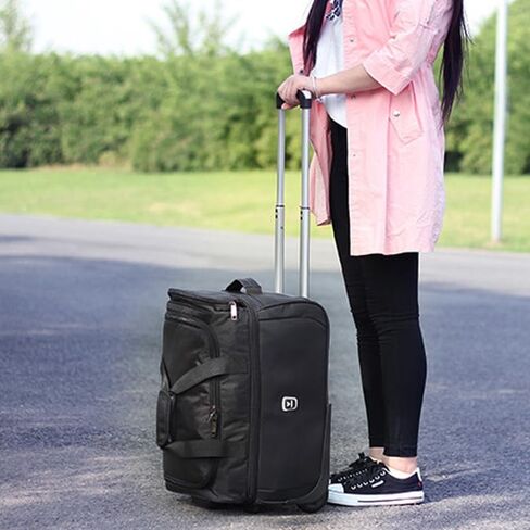 U.S.A. 19 inch Carry On Scalable Wheeled Rolling Duffel Bag Water Resistant Luggage Lightweight Travel Suitcase with Retractable Handle (Black) in Saudi Arabia