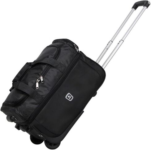 U.S.A. 19 inch Carry On Scalable Wheeled Rolling Duffel Bag Water Resistant Luggage Lightweight Travel Suitcase with Retractable Handle (Black) in Saudi Arabia