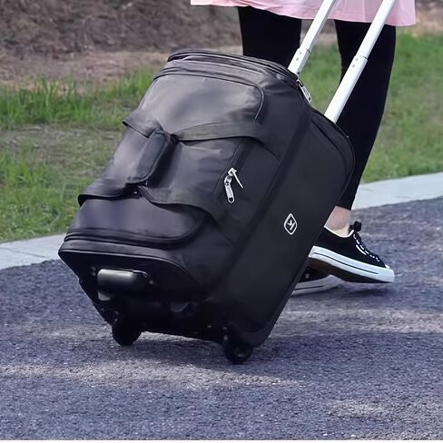 U.S.A. 19 inch Carry On Scalable Wheeled Rolling Duffel Bag Water Resistant Luggage Lightweight Travel Suitcase with Retractable Handle (Black) in Saudi Arabia