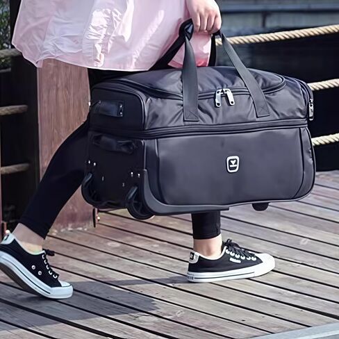 U.S.A. 19 inch Carry On Scalable Wheeled Rolling Duffel Bag Water Resistant Luggage Lightweight Travel Suitcase with Retractable Handle (Black) in Saudi Arabia