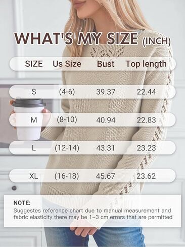 Women Knit Pullover Crewneck Long Sleeve Sweater, Soft Touch Casual Sweater with Hollow Knit Detail for Home Travel in Saudi Arabia