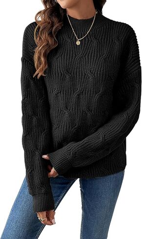 Womens Dressy Mockneck Cable Knit Long Sleeve Sweater Fall 2025 Oversized Chunky Ribbed Cuffs Knit Pullover in Saudi Arabia