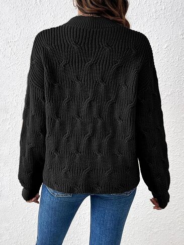 سترة نسائية أنيقة بأكمام طويلة متماسكة من Mockneck سترة خريف 2025 كبيرة الحجم بأصفاد مضلعة مكتنزة بلوفر منسوج in Kuwait