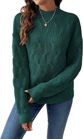 سترة نسائية أنيقة بأكمام طويلة متماسكة من Mockneck سترة خريف 2025 كبيرة الحجم بأصفاد مضلعة مكتنزة بلوفر منسوج in Kuwait