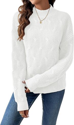 سترة نسائية أنيقة بأكمام طويلة متماسكة من Mockneck سترة خريف 2025 كبيرة الحجم بأصفاد مضلعة مكتنزة بلوفر منسوج in Kuwait