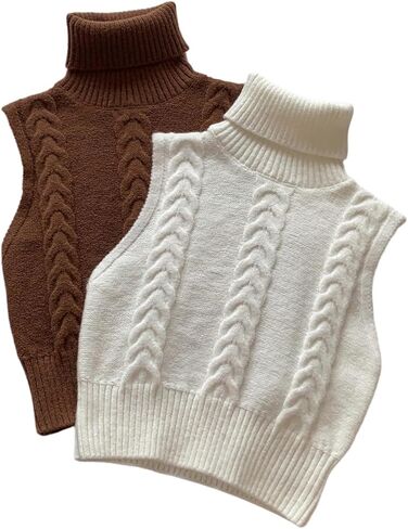 Verdusa Women's 2 Pack Lightweight Sweaters Turtleneck Crop Tops Sleeveless Knit Pullovers in Saudi Arabia