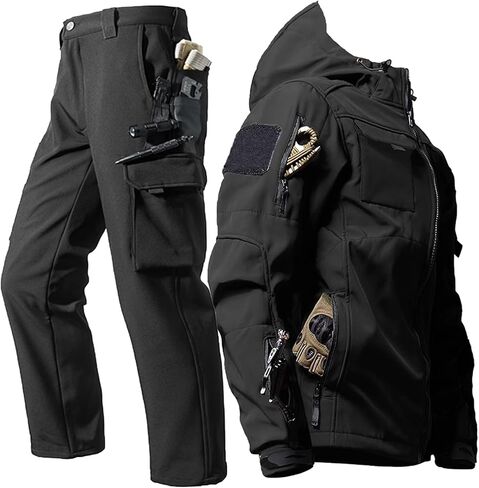 WAHYI Men's Fleece Lined Tactical Military Uniforms Waterproof Softshell Jacket and Pant Set Fishing Hiking 2PC Winter Outfit in Saudi Arabia