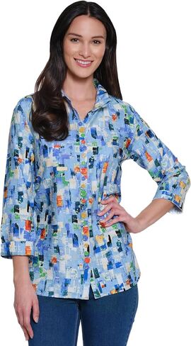 Ali Miles Womens Woven Button Front Wire Collar Three Quarters Sleeves in Saudi Arabia