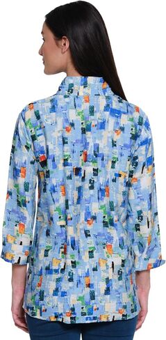 Ali Miles Womens Woven Button Front Wire Collar Three Quarters Sleeves in Saudi Arabia