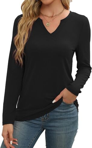 WEACZZY Women's Long Sleeve Tops Dressy Casual Sexy V Neck Work Shirts Loose Fit Blouses Tunic Fall Fashion Outfits 2025 in Saudi Arabia