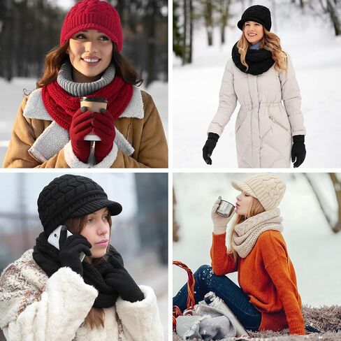 9 Pcs Women Hat Scarf Gloves Winter Set, Warm Knitted Beanie Hat Circle Neck Scarves and Touchscreen Gloves Warmer Winter Set Gifts for Women in Saudi Arabia