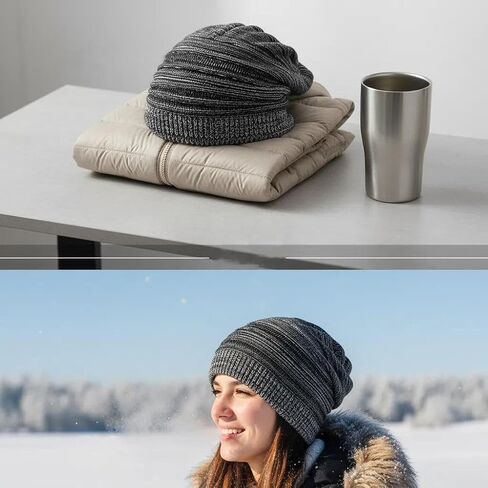 6LK Slouchy Beanie Hat for Men Women Long and Oversized Stretch Knit Skull Cap for Winter in Saudi Arabia