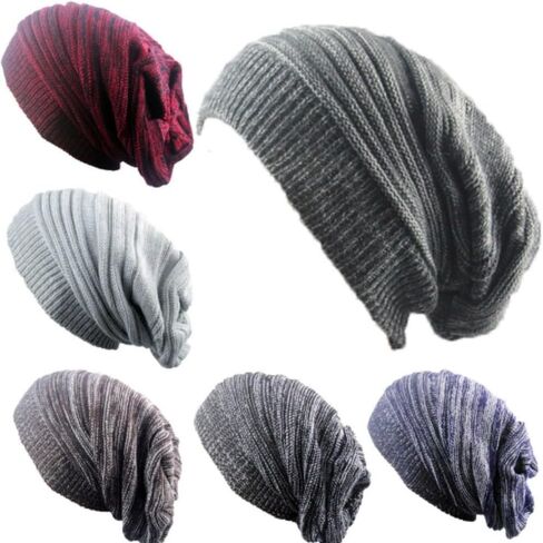 6LK Slouchy Beanie Hat for Men Women Long and Oversized Stretch Knit Skull Cap for Winter in Saudi Arabia