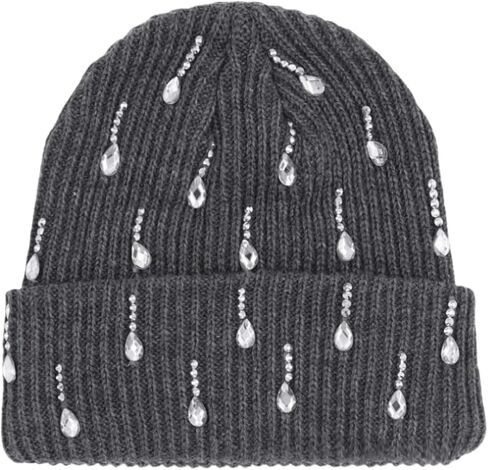 RARITYUS Sparkly Crystal Rhinestone Beanie Hats for Women Thick Warm Knit Winter Hat Shiny Cuffed Pullover Skull Cap in Saudi Arabia