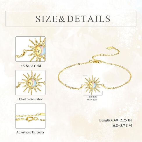 KECHO 14k Real Gold Sun Bracelet for Women Opal Moon Jewelry Birthday Gifts for Women in Saudi Arabia