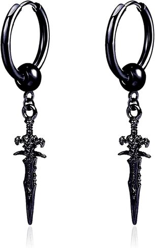 شخصية فريدة من نوعها الشرير الهيب هوب الفولاذ المقاوم للصدأ سكين Huggie متمحور هوب أقراط مع طويل استرخى الرجعية السيف للرجال والنساء in Kuwait