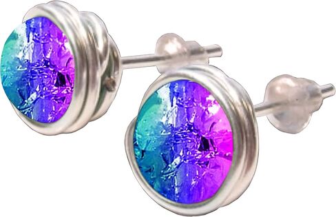 أقراط باللون الأزرق الوردي Crackle Aura Quartz Bisexual Pride Flag 6 مم من الحديد الأسود والتيتانيوم والفولاذ والفضة الاسترلينية والذهب الوردي عيار 14 قيراط أو سلك الذهب عيار 14 قيراط (مصنوع يدويًا)، مجوهرات جوهرة الميلاد، in Kuwait