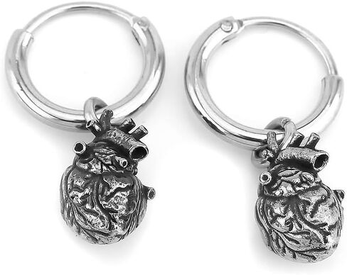 Gothic Punk Anatomical Heart Dangle Earrings for Men Women, Stainless Steel in Saudi Arabia