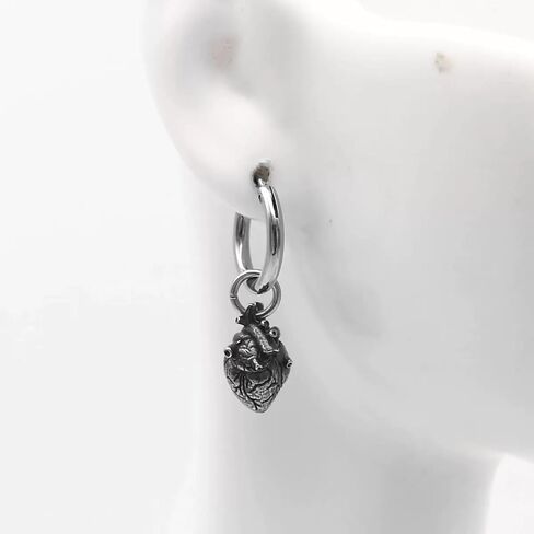 Gothic Punk Anatomical Heart Dangle Earrings for Men Women, Stainless Steel in Saudi Arabia