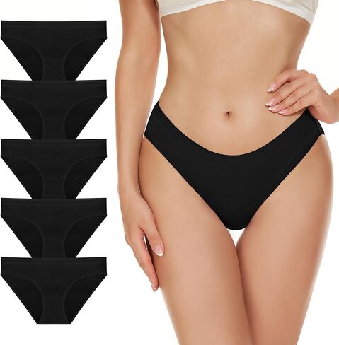 5 Pack Cotton Underwear for Women,Low Rise High-Cut Bikini Panties Briefs Soft Stretch Ladies Underwear with Cotton Crotch in Saudi Arabia