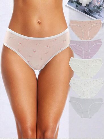 5 Pack Cotton Underwear for Women,Low Rise High-Cut Bikini Panties Briefs Soft Stretch Ladies Underwear with Cotton Crotch in Saudi Arabia