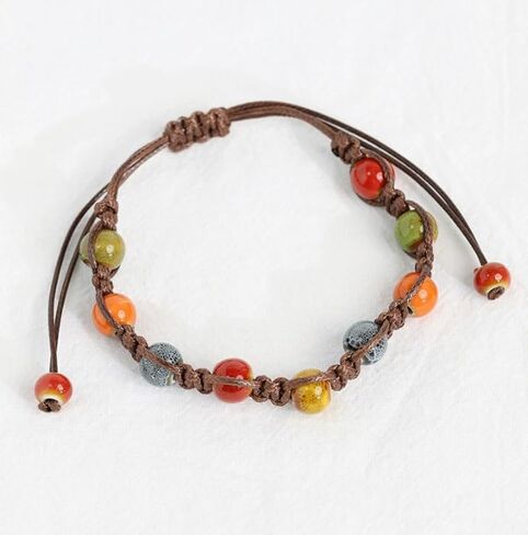 1PC Porcelain Bead Bracelet Adjustable Ancient Style Ceramic Beads for Couples Friends Casual Ethnic Daily Wear, Black in Saudi Arabia
