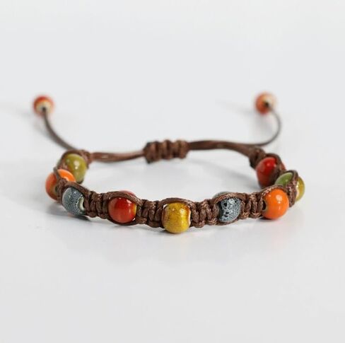 1PC Porcelain Bead Bracelet Adjustable Ancient Style Ceramic Beads for Couples Friends Casual Ethnic Daily Wear, Black in Saudi Arabia