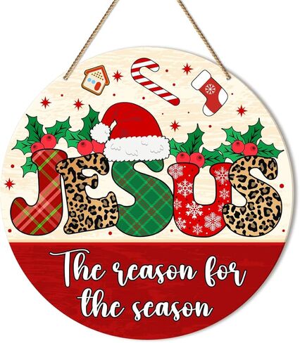 ZODGMED Christmas Wall Hanging Sign, Christian Christmas Decor for Home Front Door Porch Living Room Holiday Hanging Sign Xmas Farmhouse Wall Decorations, Jesus The Season for The Season in Saudi Arabia