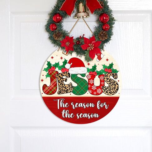 ZODGMED Christmas Wall Hanging Sign, Christian Christmas Decor for Home Front Door Porch Living Room Holiday Hanging Sign Xmas Farmhouse Wall Decorations, Jesus The Season for The Season in Saudi Arabia